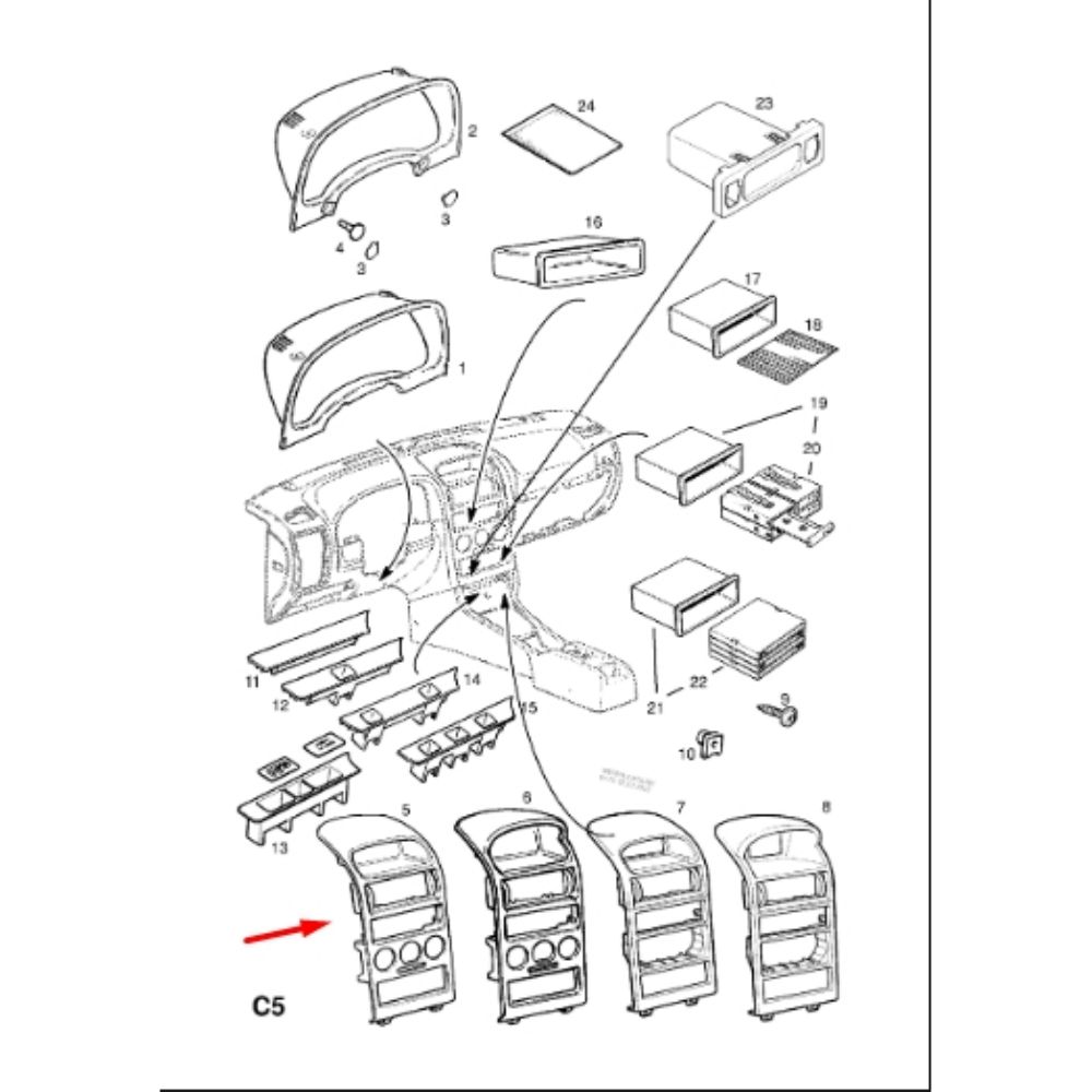 Product Code : 7209438 - Opel Astra G, Zafira A Centre Console Instrument Bezel (Chest Cover) GM Genuine 7209438 - 24425376