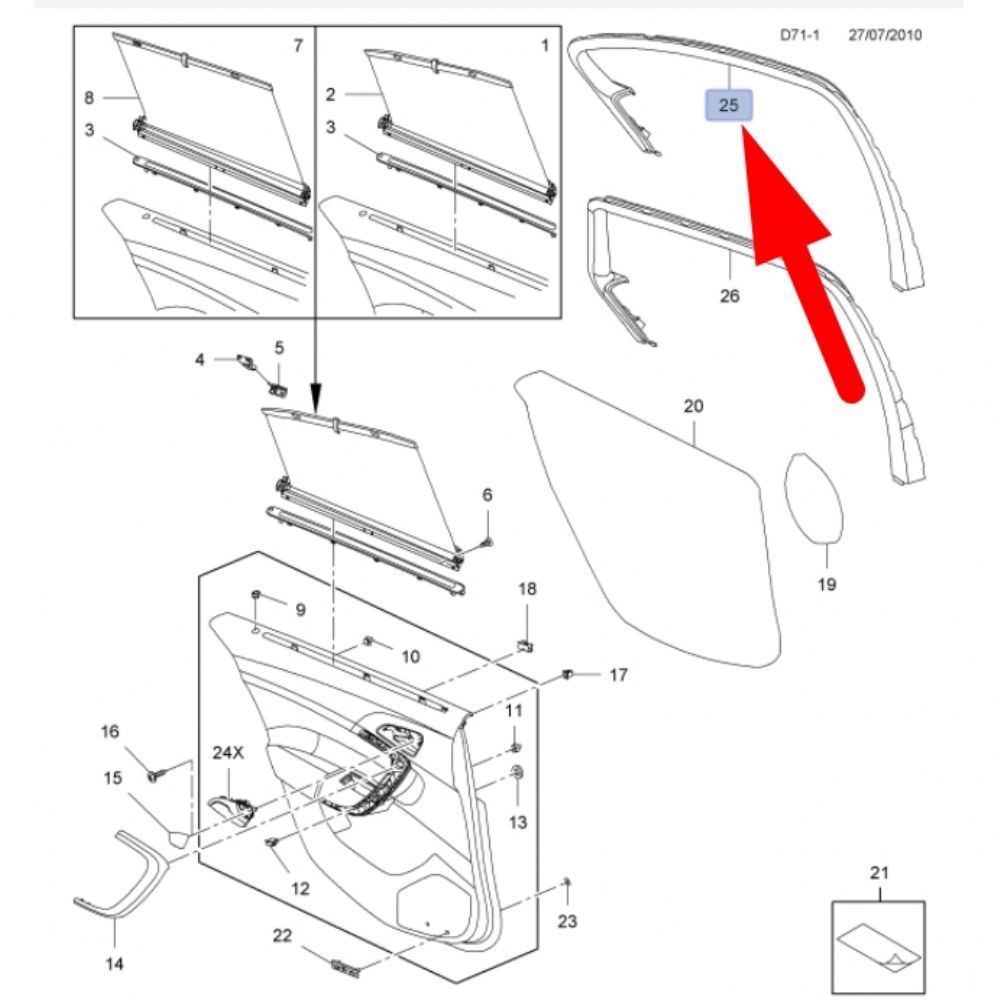 Product Code : 22842349 - Opel Insignia A Left Rear Door Upper Covering Trim Complete Black GM Original 22842349 - 2237087