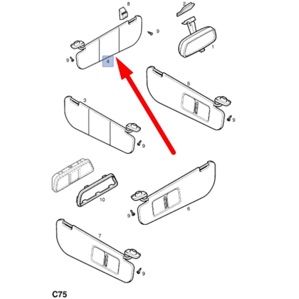 Left Front Inner Sun Visor Opel Corsa B, Tigra A GM Genuine 1437539 - 90439025