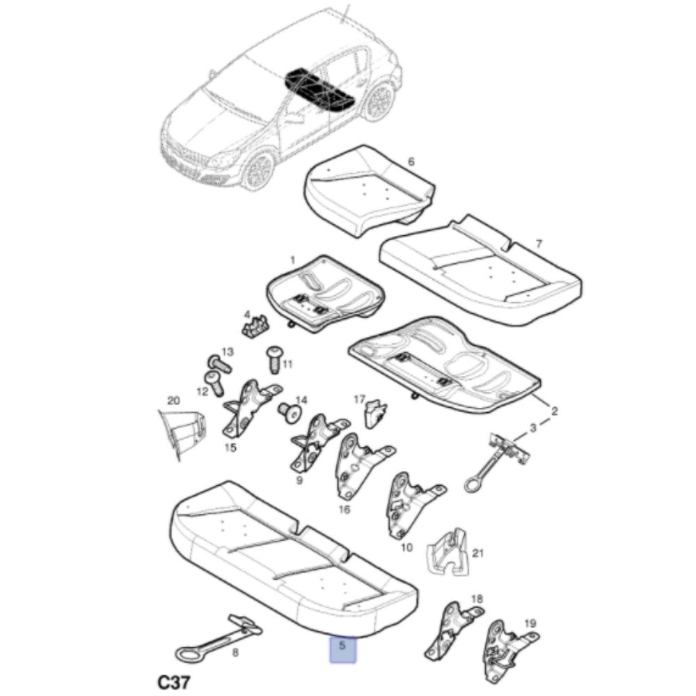 Product Code : 94704291 - Opel Astra H Rear Seat Sponge Double Large GM Genuine 94704291 - 2302571