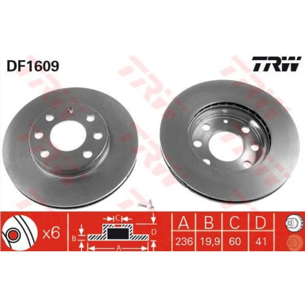 Front Brake Disc Kit Air 236X4 (Dia:236) Opel Astra F, Corsa A B, Tigra A, Vectra A, Aveo T200/T250/T255, Kalos TRW Brand 90511111 - 569014