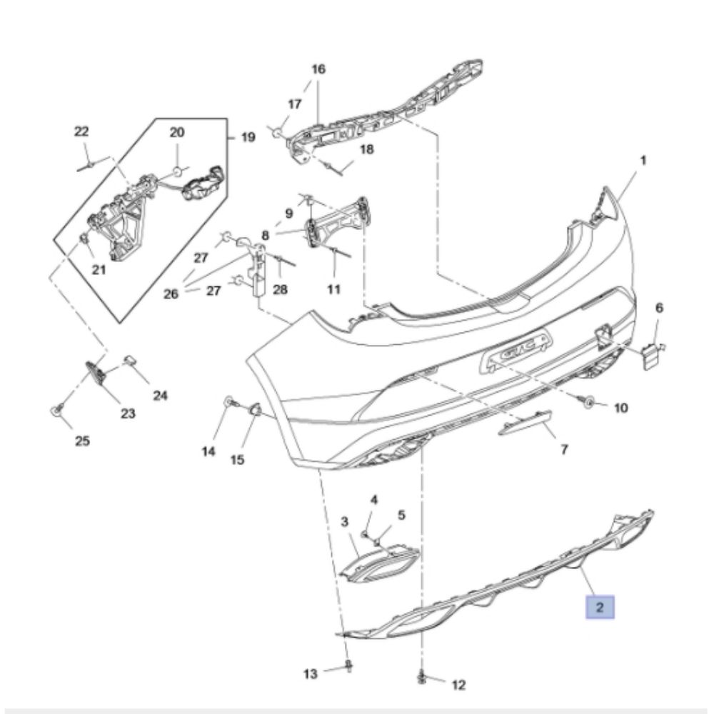 Opel Astra J Rear Bumper Diffuser Dual Exhaust Type Black Imported Original 1404498 - 13380198 - 13380198