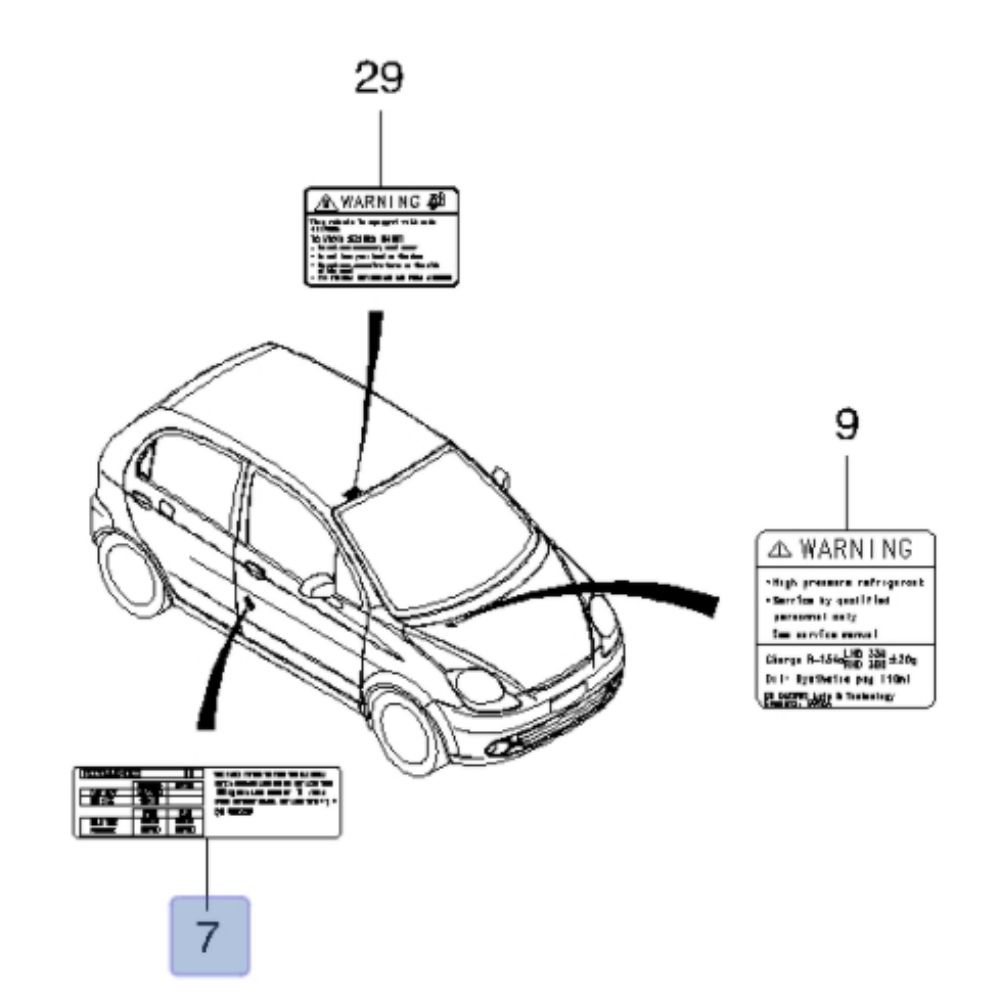 Chevrolet Spark Pressure Warning Label GM Genuine 96406011