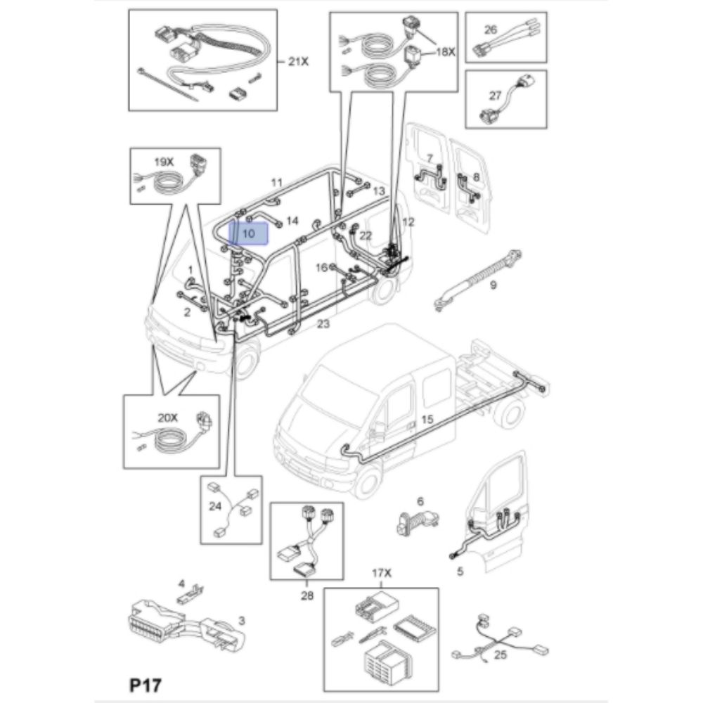 Opel Movano A, Renault Master Roof Wiring Harness GM Genuine 9160972