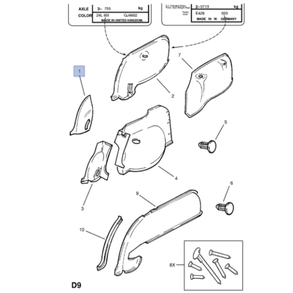 Product Code : 90219804 - Kadett E Right Rear Front Door Pocket Brown GM Original 90219804