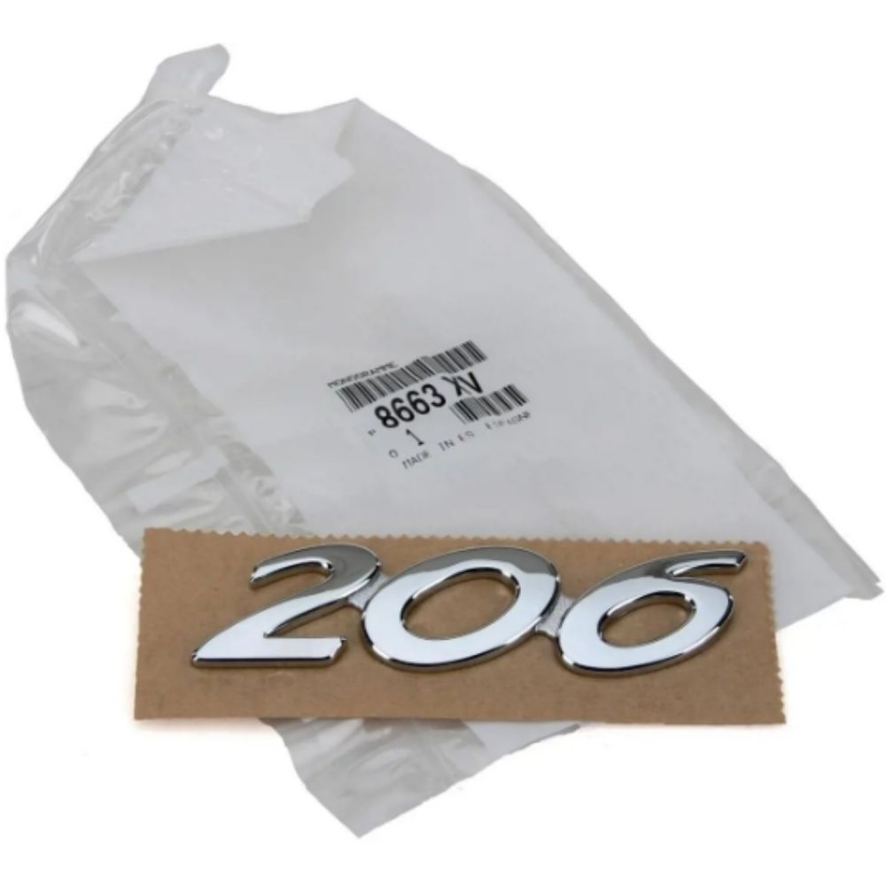 Product Code : 8663XV - Peugeot 206 Rear Boot Lid 206 Lettering Chrome PSA Genuine 8663Xv