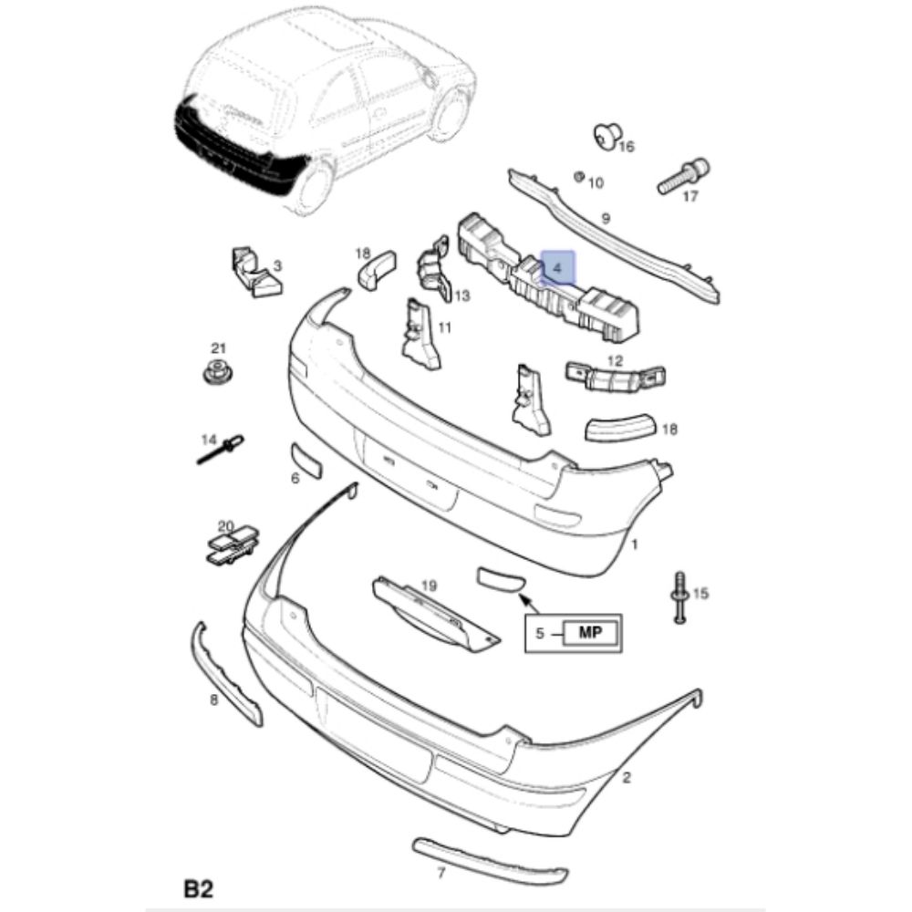 Opel Corsa C Rear Bumper Shock Absorber GM Original 1400238 - 9116150