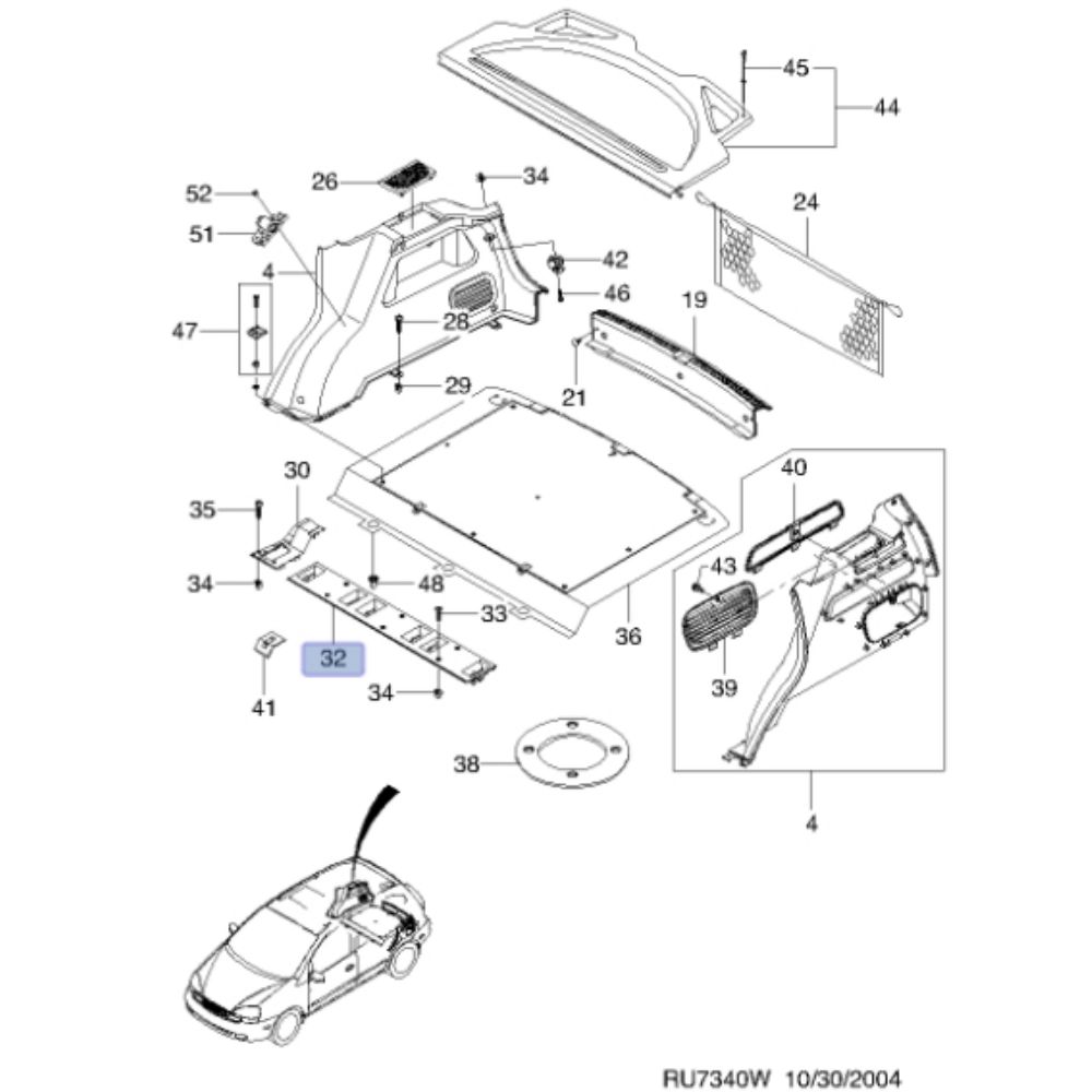 Product Code : 96341804 - Chevrolet Rezzo Rear Trunk Extension Bakelite GM Genuine 96341804