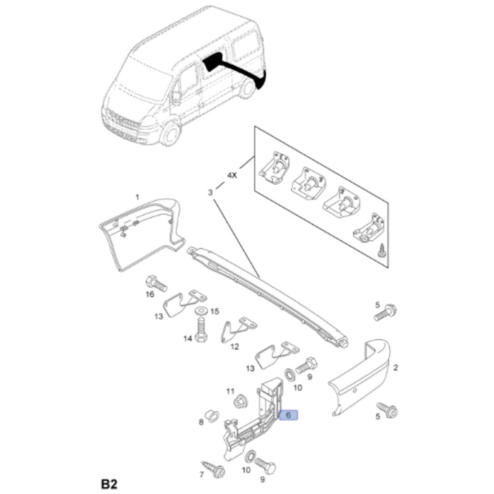 Opel Movano A, Renault Master Right Rear Bumper Side Bracket GM Genuine 9161663 - 4501363