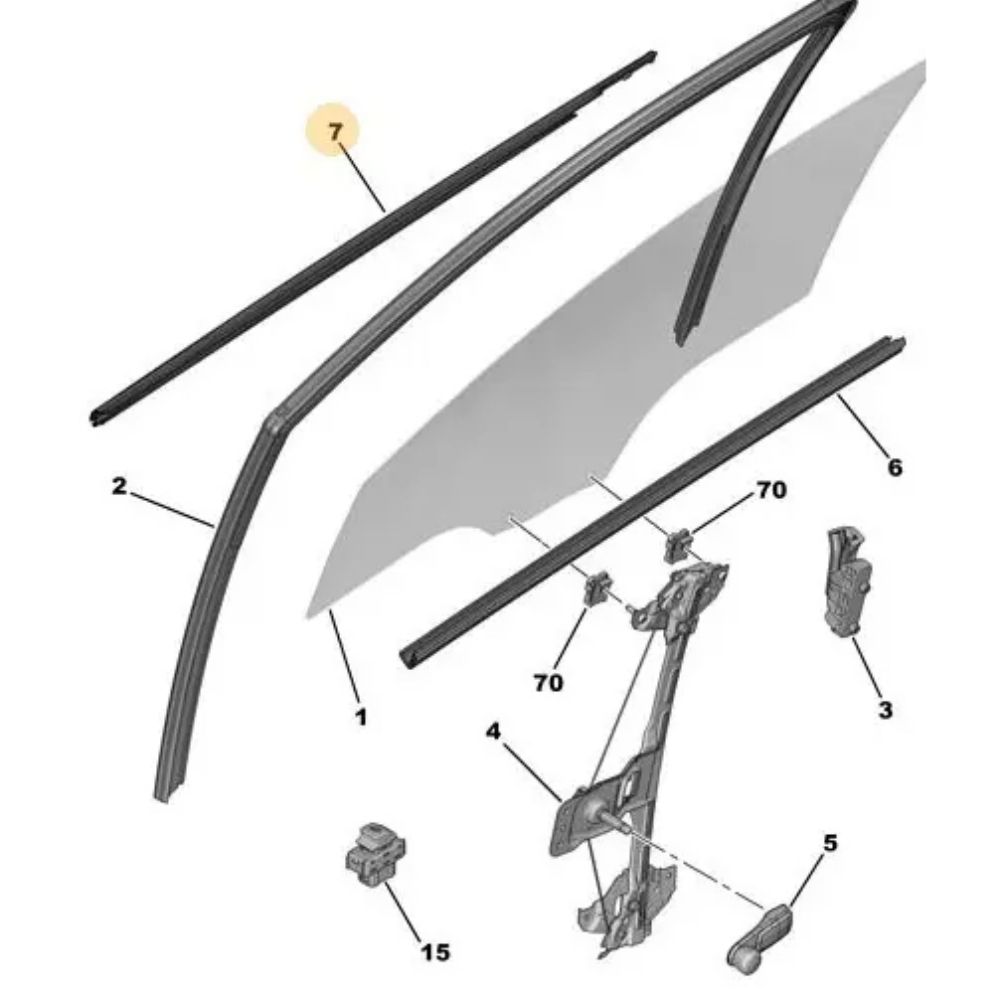 Peugeot 301, Citroen C-Elysee Right Front Window Outer Seal PSA Original 9677616580