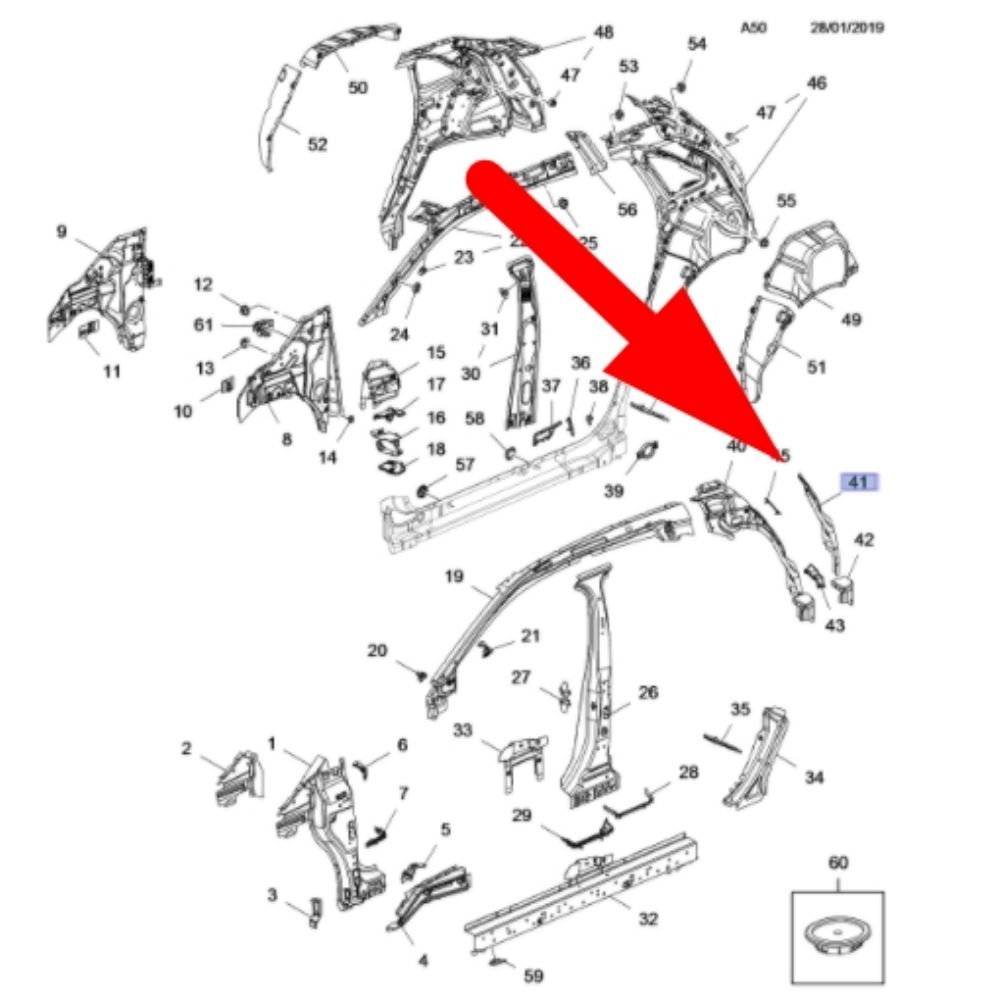 Product Code : 13479044 - Opel Crossland X Left Rear Outrigger Sheet GM Genuine 13479044