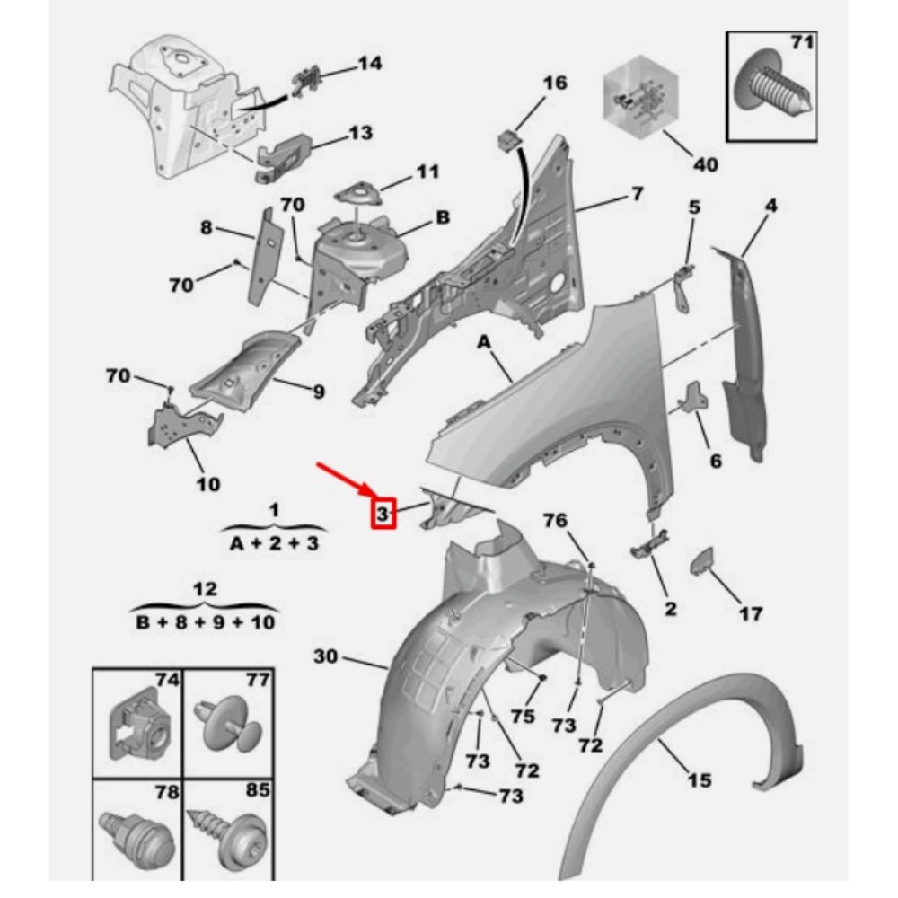 Citroen C5 Aircross Right Front Fender Additional Support Sheet PSA Original 9817133780