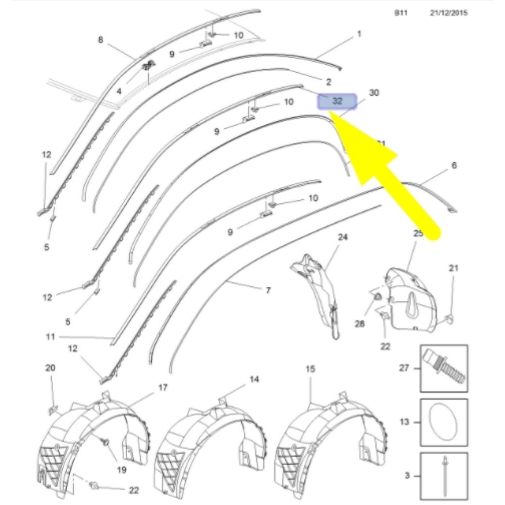 Product Code : 13183885 - Opel Vectra C Right Roof Moulding Lined GM Genuine 13183885