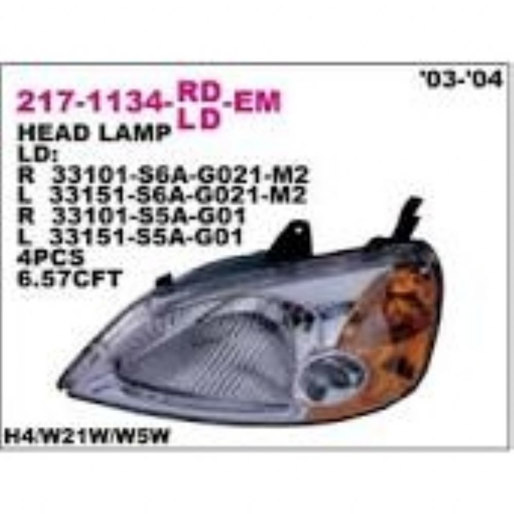 Product Code : 08-217-1134-L - Honda Civic Left Front Headlamp Electric 2001-2003 Warehouse Brand 08-217-1134-L