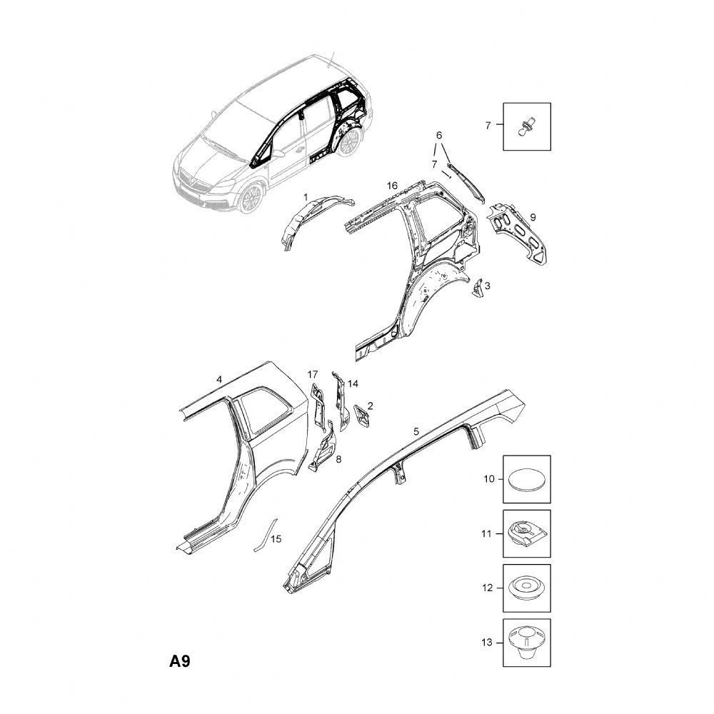 Product Code : 13243453 - Opel Zafira B Left Rear Side Panel Sheet GM Original 13243453 - 181311