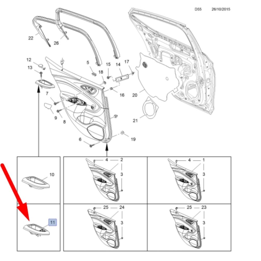 Opel Astra K Right Rear Door Armrest Holder Slot GM Genuine 13438557