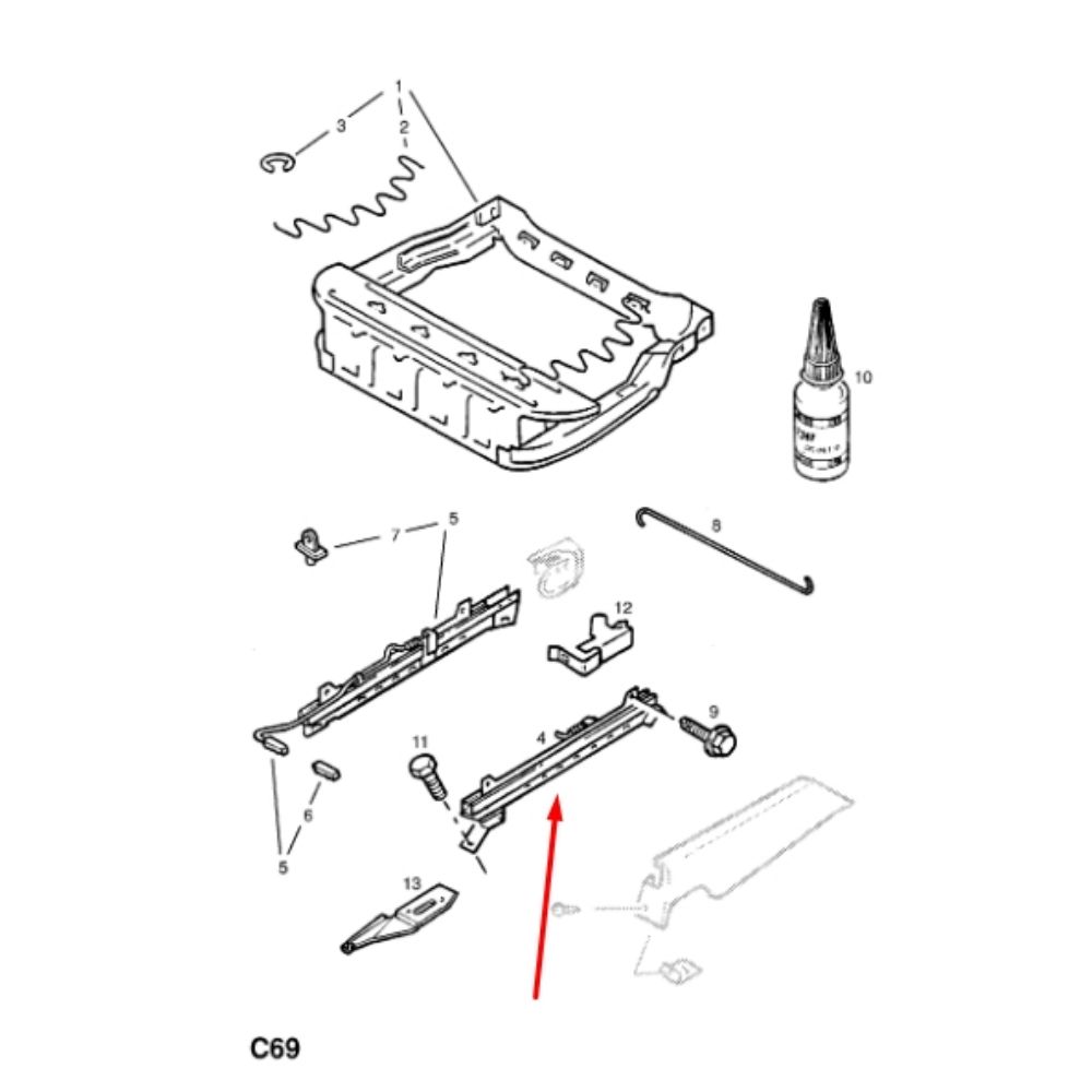 Opel Astra F Left Front Inner Seat Slide GM Genuine 167143 - 90450455