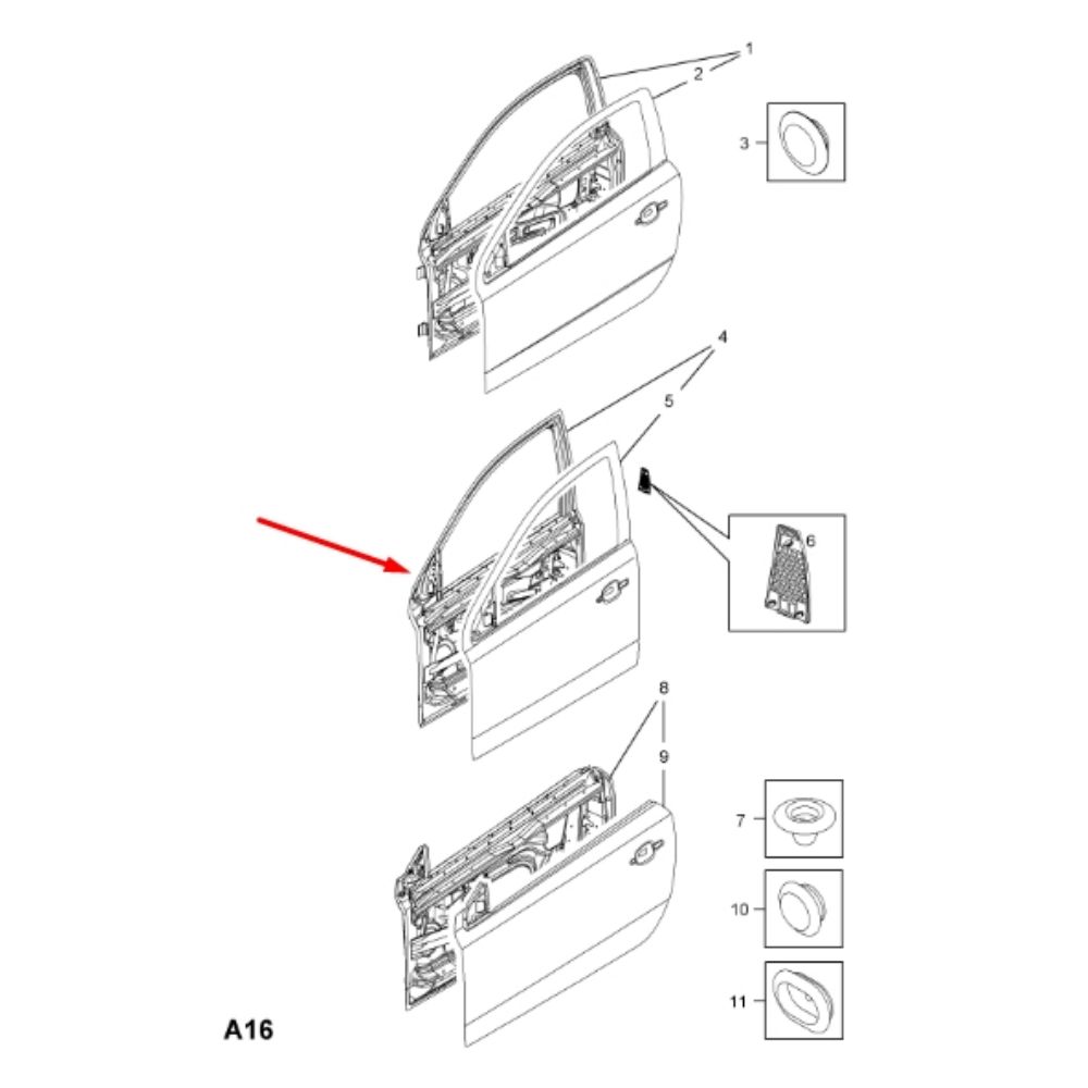 Opel Astra H Right Front Door Sheet GM Genuine 128157 - 93191181