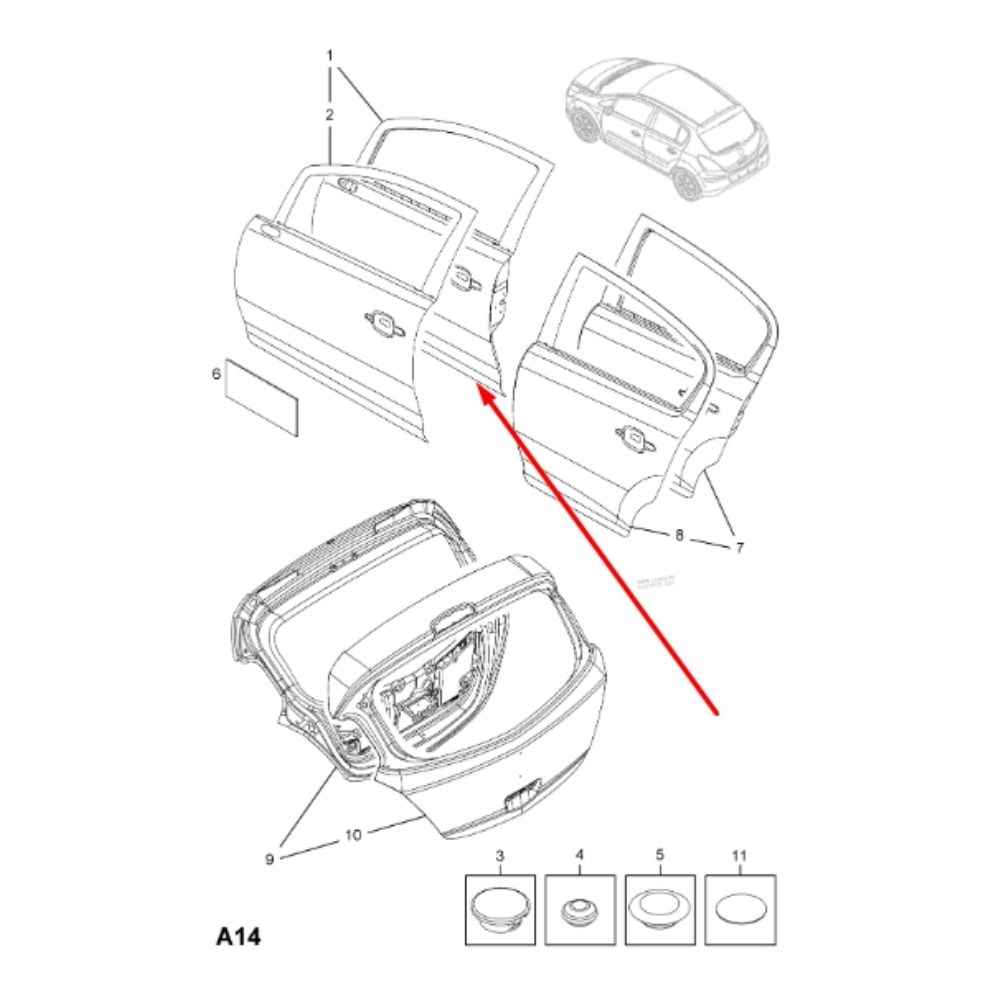 Opel Corsa D Right Front Door Sheet GM Genuine 5128450 - 93189343