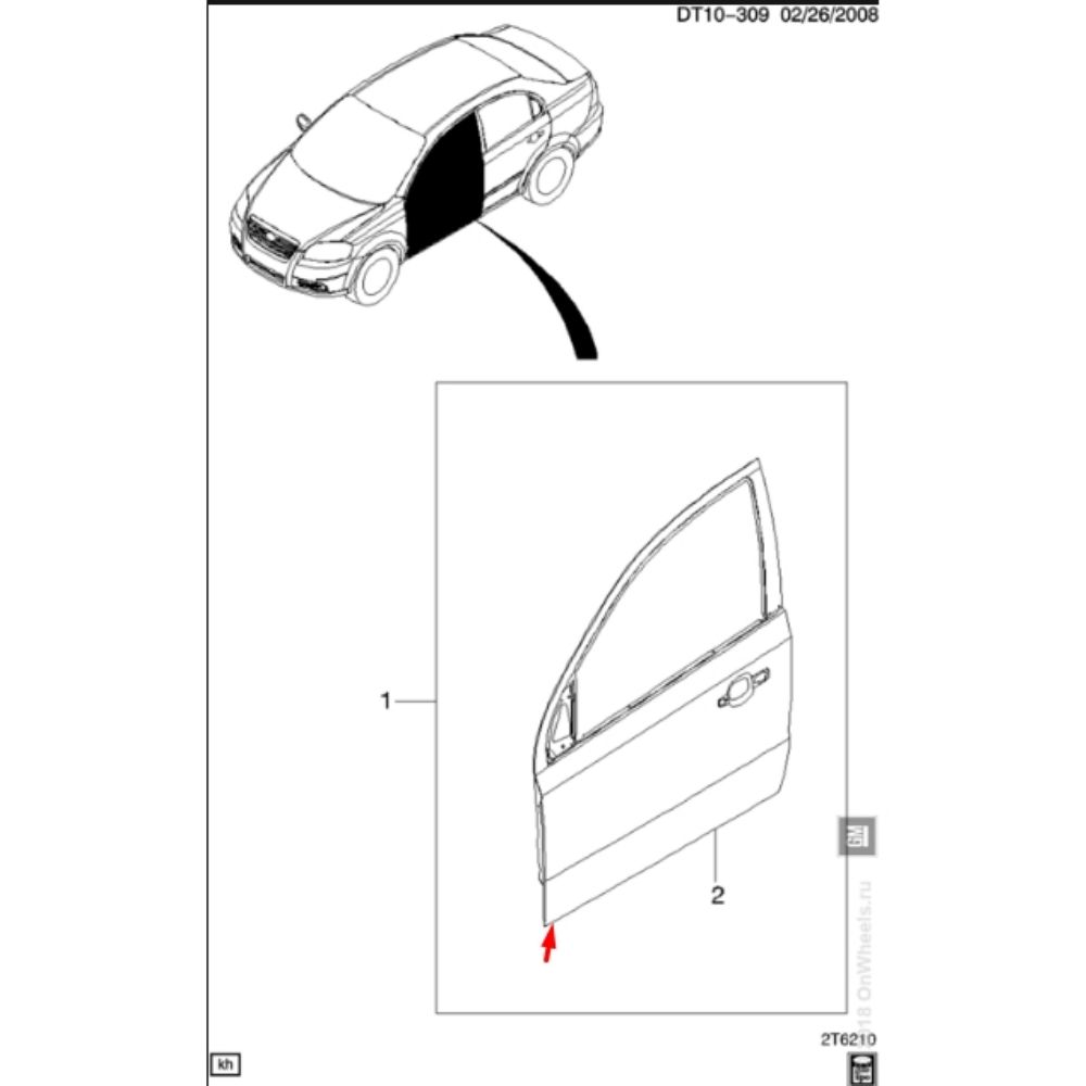 Chevrolet Aveo Right Front Door Sheet GM Genuine 96897332