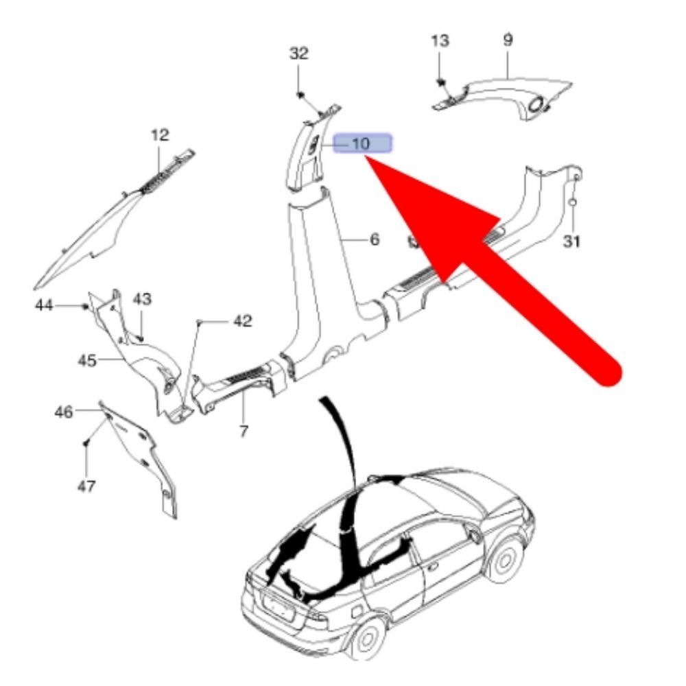 Chevrolet Kalos Left Upper Inner B Pillar Cover GM Genuine 96537839