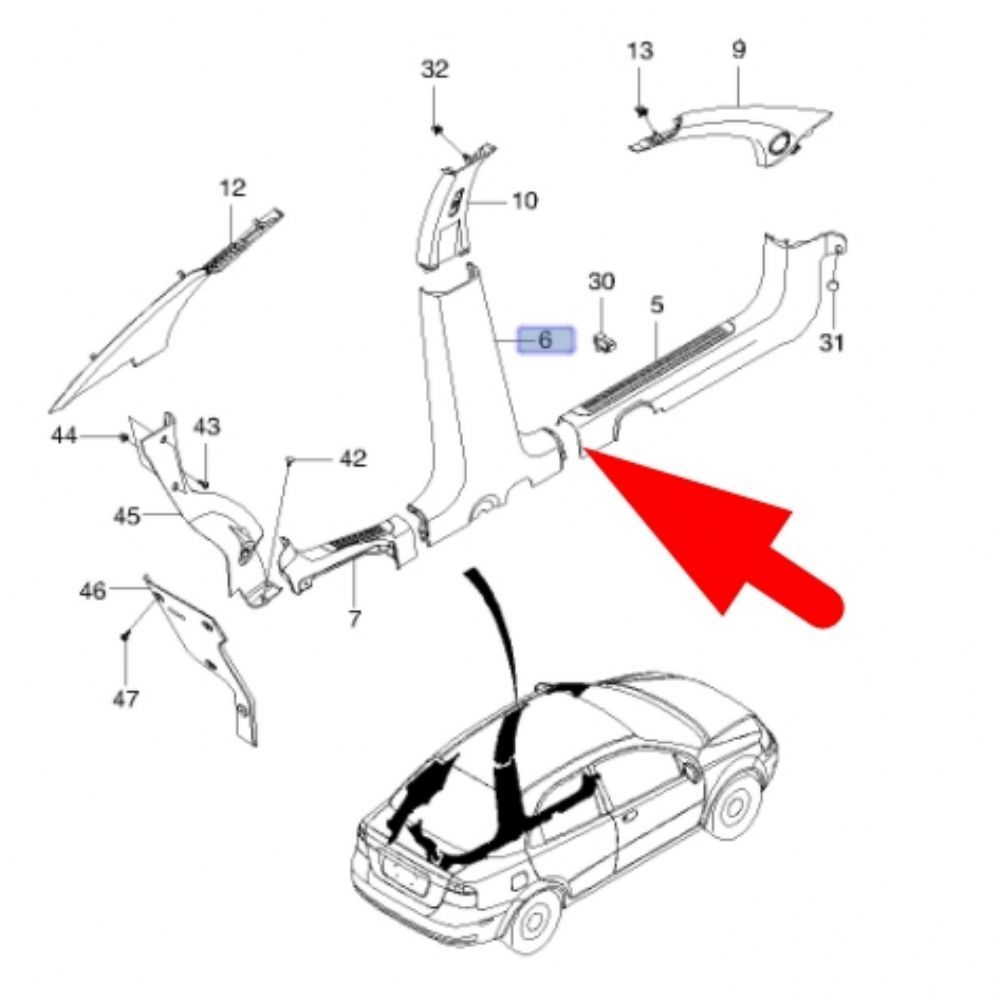 Chevrolet Kalos Left Inner Lower B Pillar Cover GM Genuine 96537865