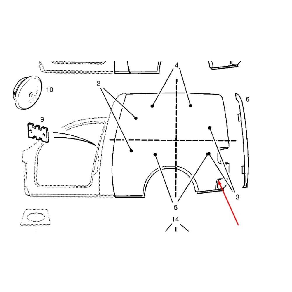 Opel Combo B Right Rear Quarter Panel Sheet GM Genuine 181130 - 90481332