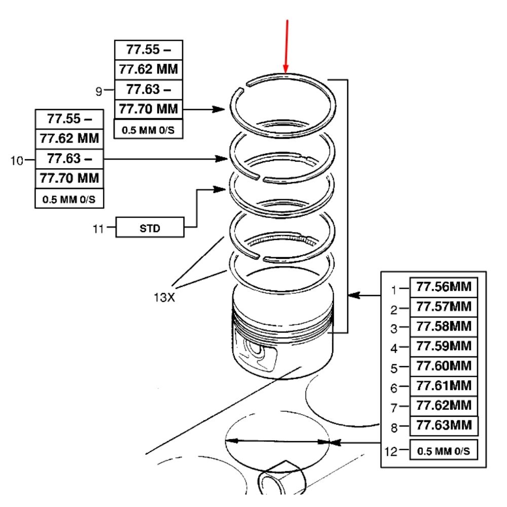 Opel Corsa A Upper Piston Ring STD 14SE, C14SE GM Genuine 630095 - 90324689