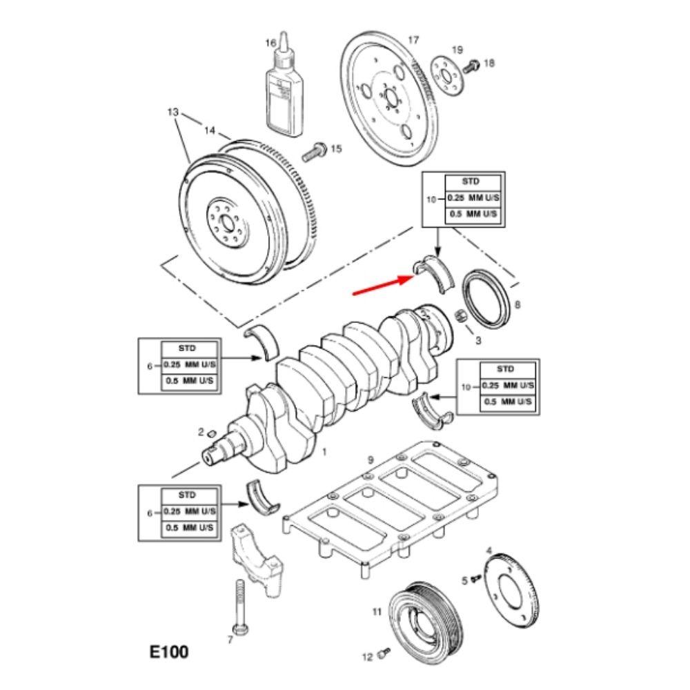 Opel Vectra B Crankshaft Main Bearing 0.25mm GM Original 90166631 - 618173