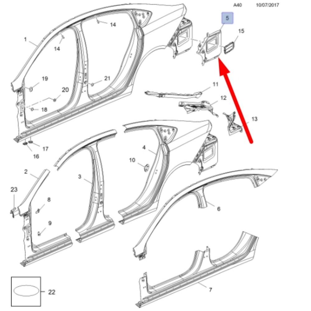 Opel Insignia B Left Rear Lower Fender Sheet GM Original 39099900