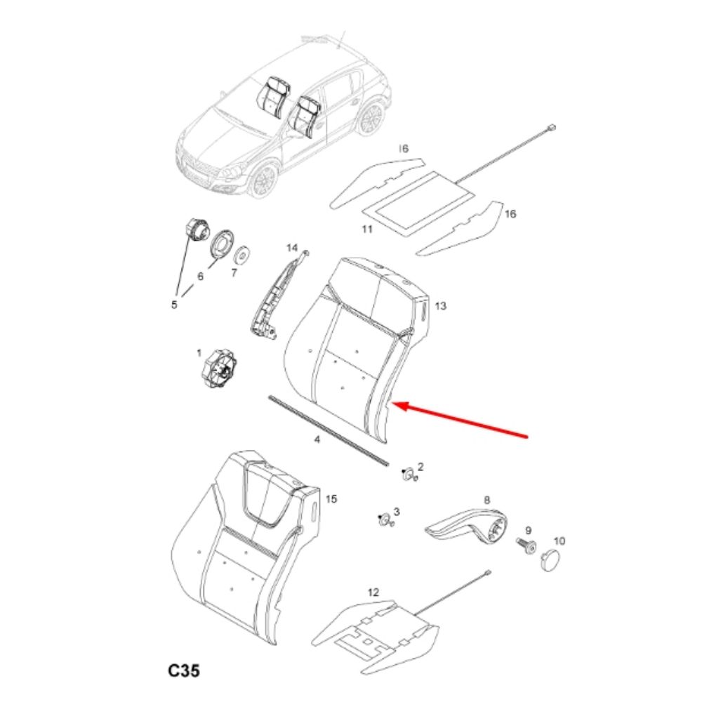Opel Astra H Right Front Seat Back Sponge GM Genuine 2250274 - 13115633