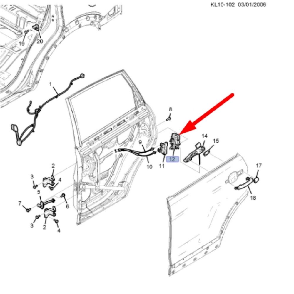 Product Code : 20996092 - Chevrolet Captiva Right Rear Door Lock GM Genuine 20996092