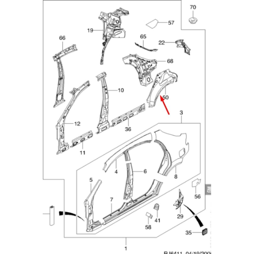 Product Code : 96544048 - Chevrolet Lacetti Right Rear Inner Fender Sheet GM Original 96544048