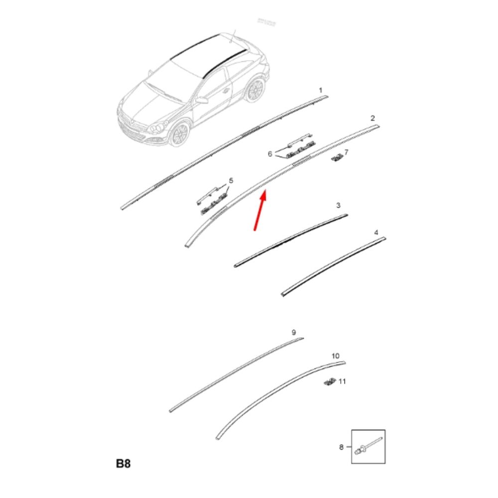 Product Code : 5187871 - Opel Astra H HB Case Left Top Roof Moulding L48 White GM Original 5187871 - 13125677