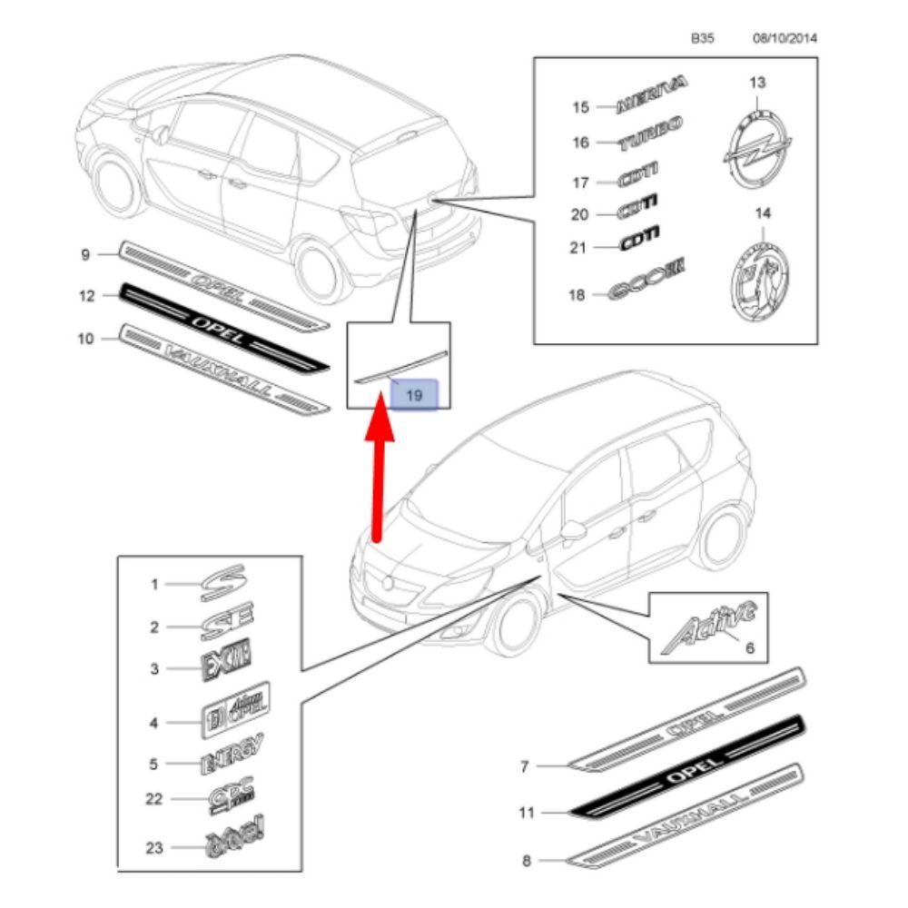 Opel Meriva A Right Right Rear Boot Cover Strip GM Genuine 13306380 - 177201