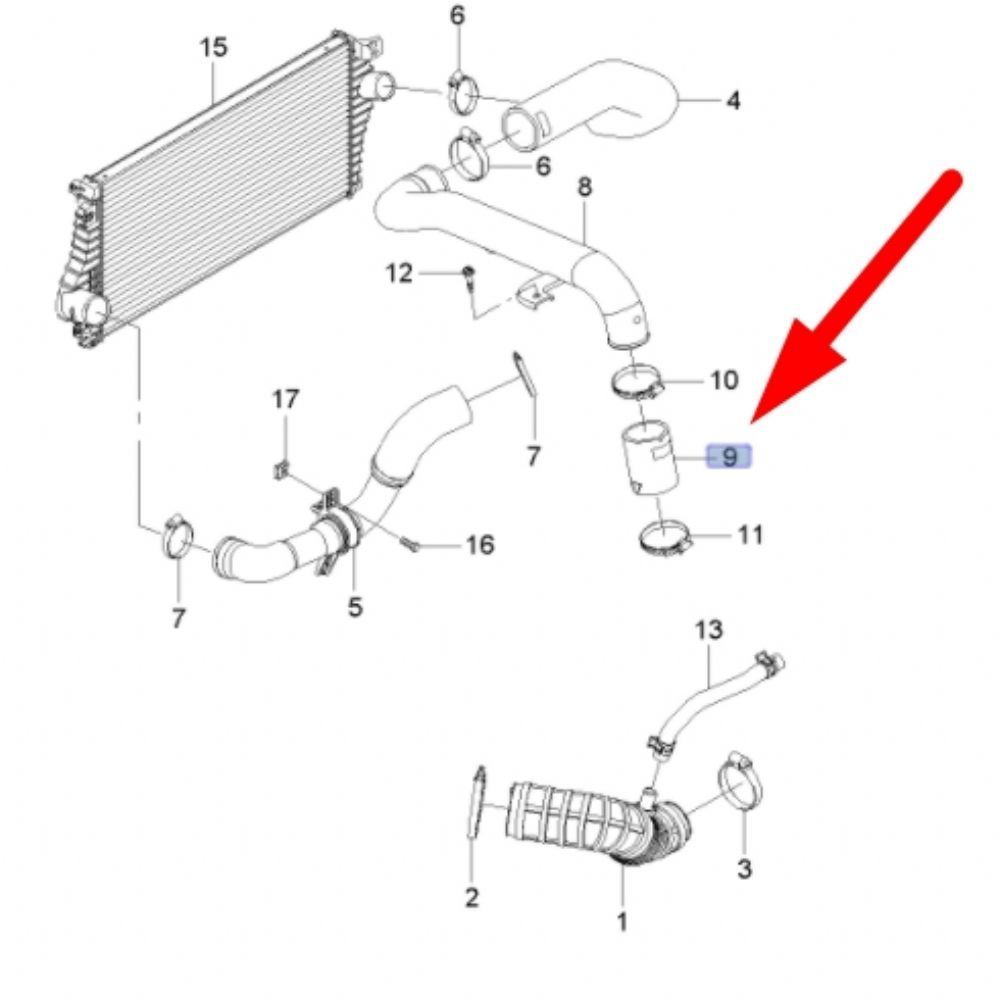 Product Code : 96640363 - Chevrolet Epica Radiator Air Filter Inlet Hose Elbow GM Original 96640363