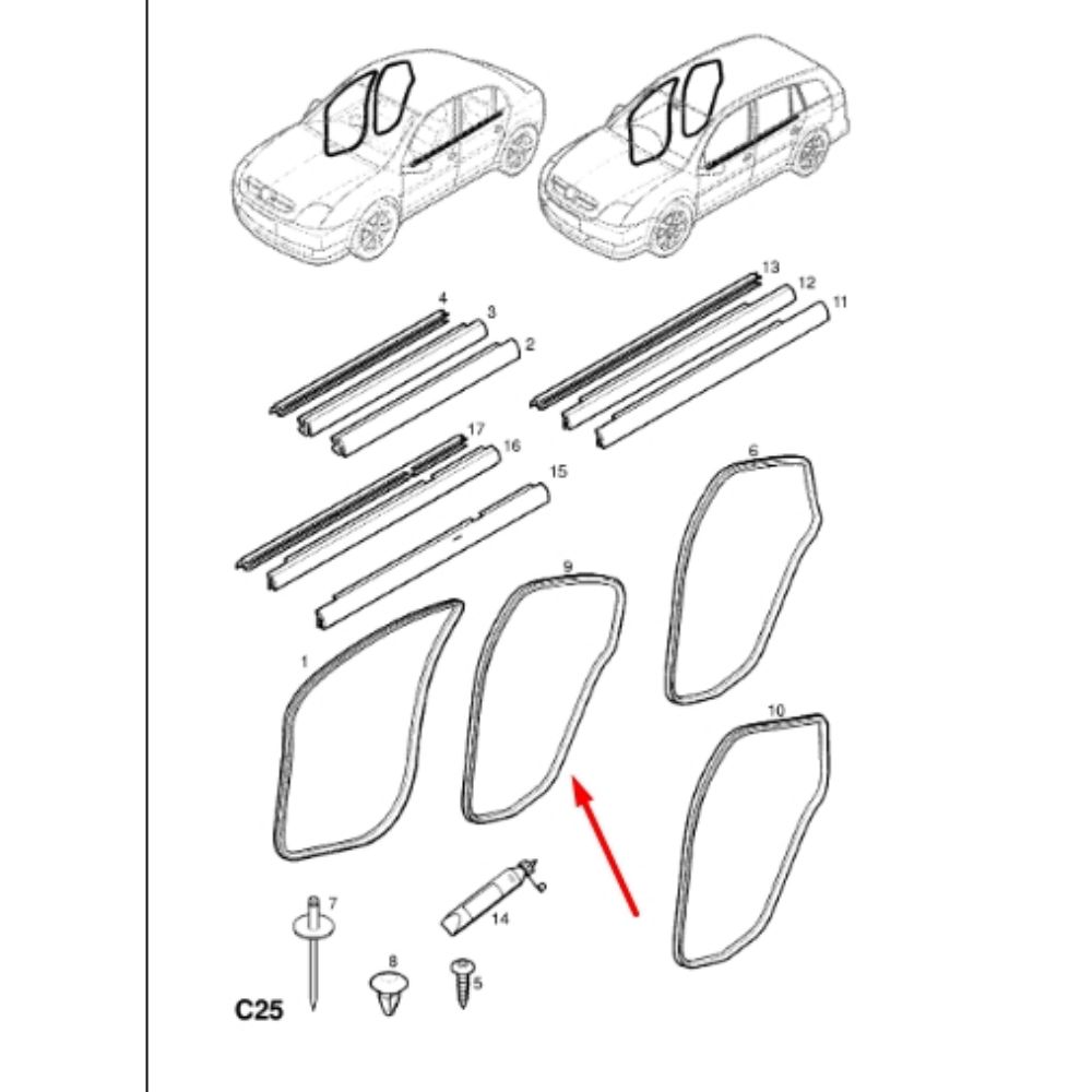 Product Code : 9178979 - Opel Vectra C Right Rear Door Seal GM Original 9178979 - 5157104