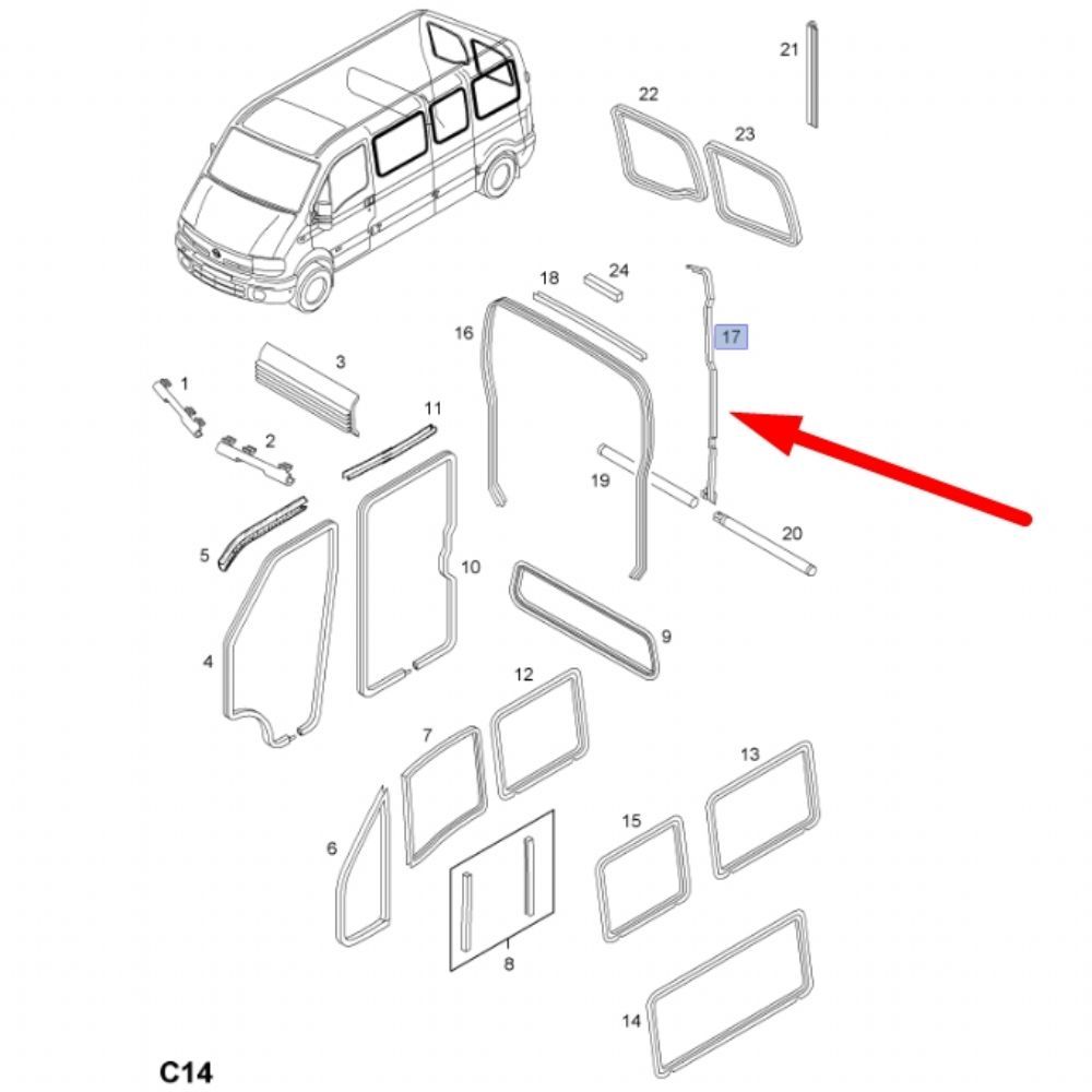 Rear Trunk Door Seal Opel Movano A, Renault Master GM Original 9160577 - 4500277