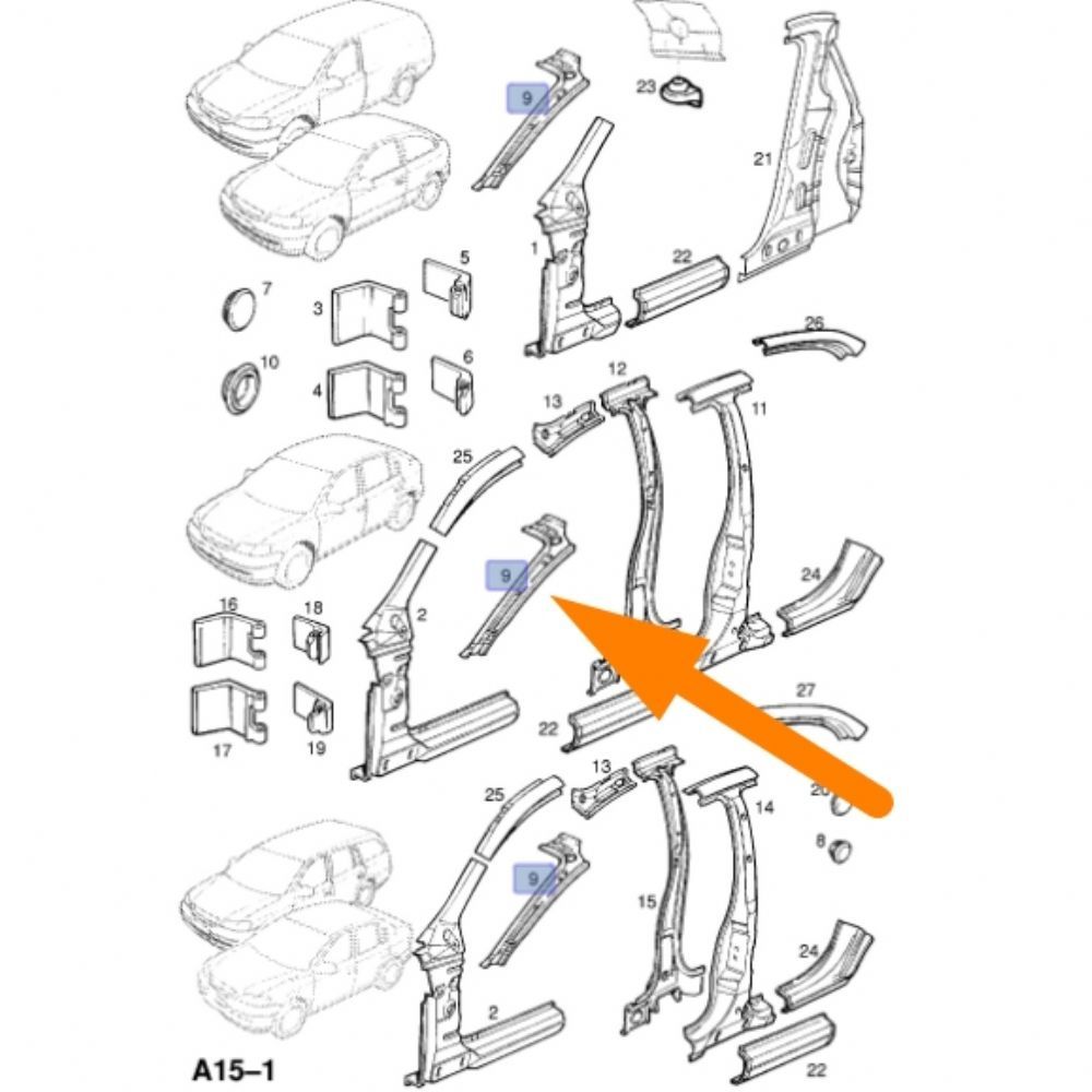 Opel Astra F Left Front Inner Pillar Sheet (A Pillar) GM Original 90521351 - 102619