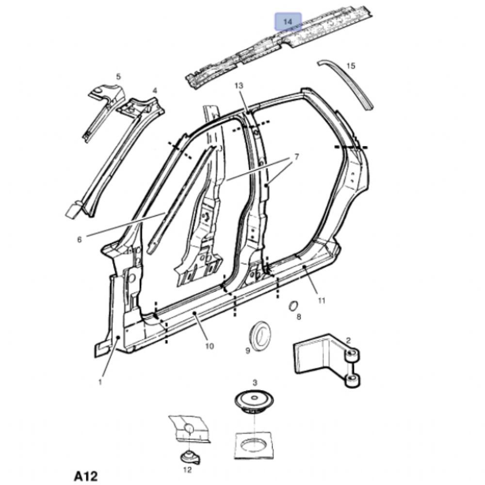 Product Code : 90508577 - Opel Vectra B Left Inner Roof Reinforcement Sided Rail Sheet GM Genuine 90508577 - 187313