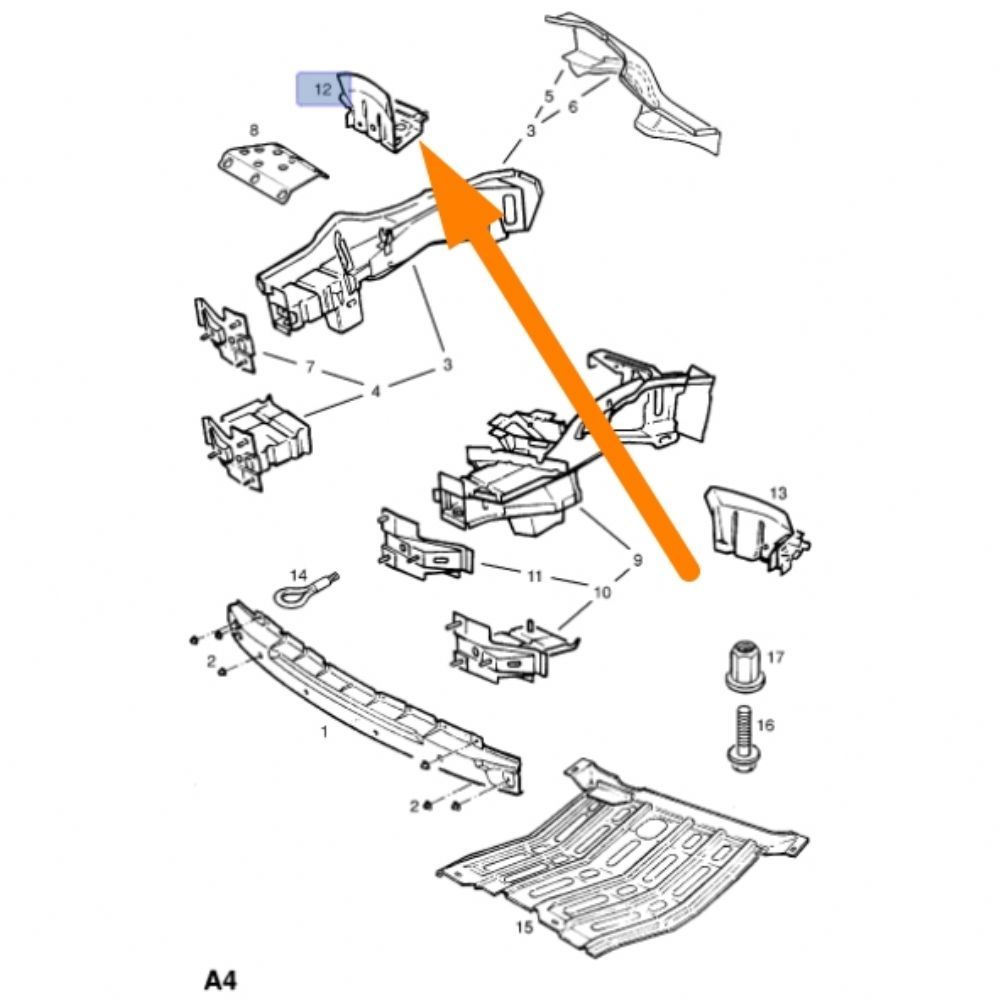 Opel Vectra B Front Chassis Arm Reinforcement Bracket GM Genuine 90463318 - 5180552