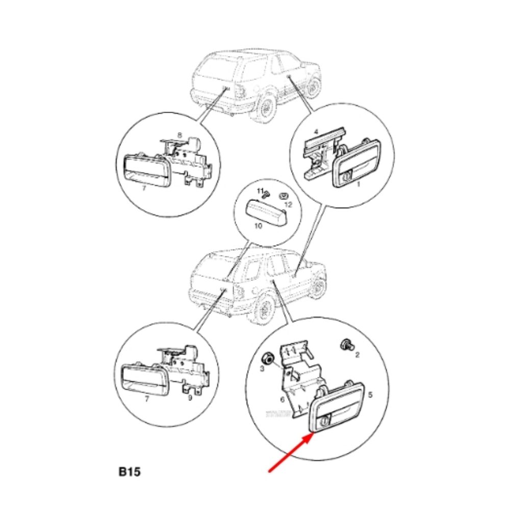 Opel Frontera B Right Rear Door Exterior Opening Handle Back Protective Sleeve GM Original 97194990 - 138105