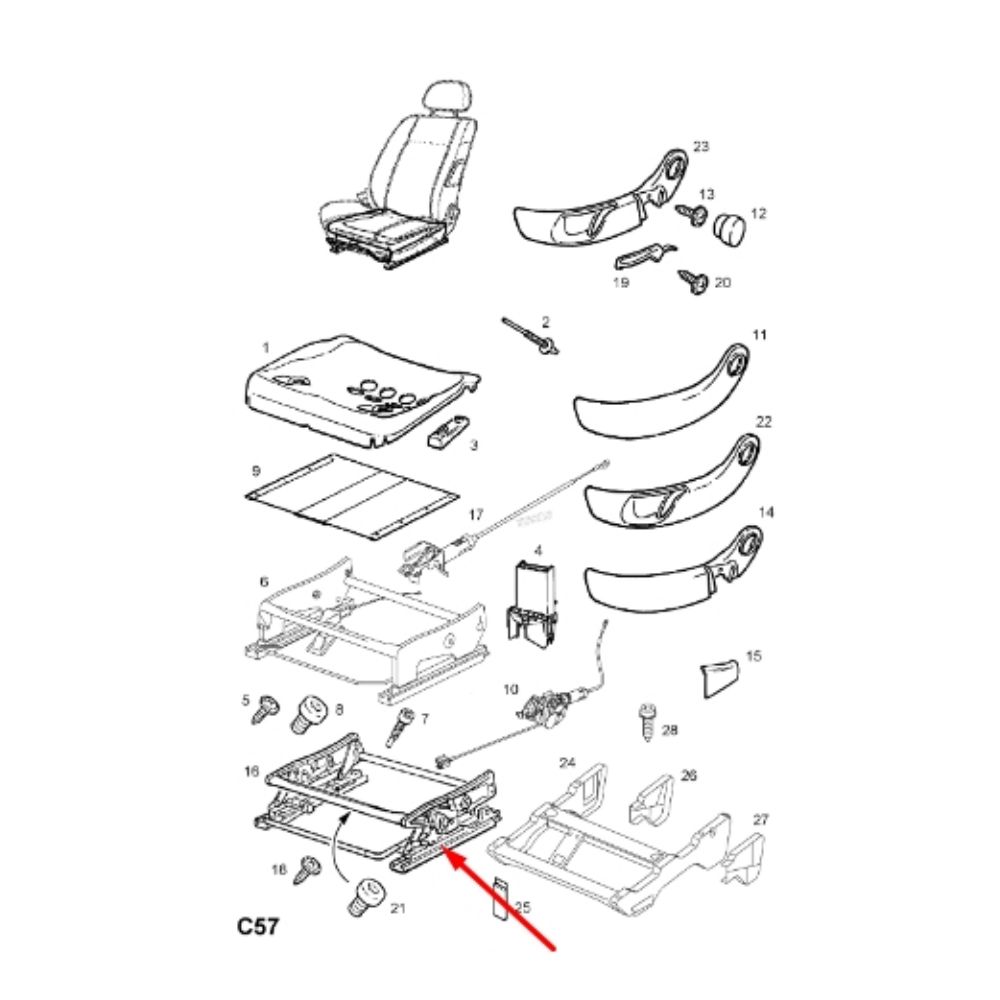 Product Code : 5167345 - Opel Astra G Left Front Lower Front Seat Slide GM Genuine 5167345 - 13152215