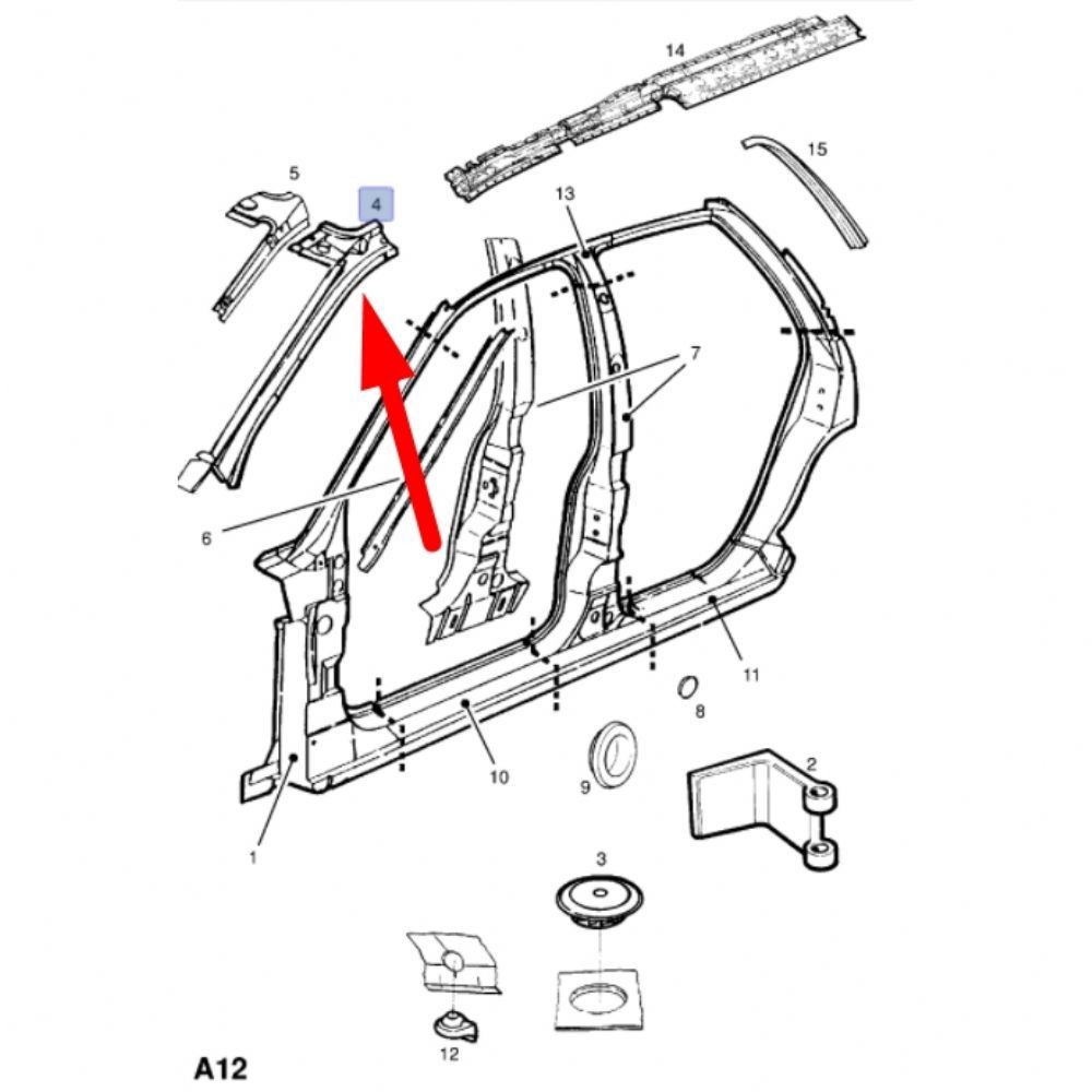 Opel Vectra B Right Inner Centre A-Pillar Sheet GM Genuine 102566 - 90463478