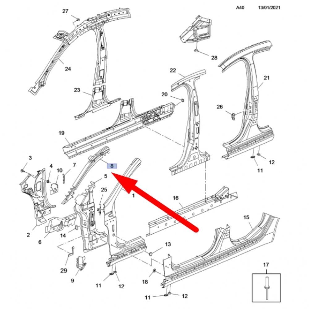 Product Code : 13279598 - Opel Insignia Interior Front A Pillar Inner Sheet Complete GM Original 13279598 - 39010090