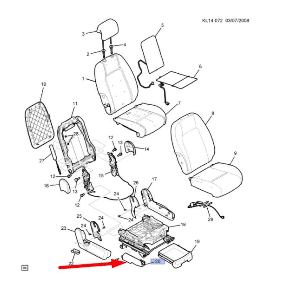 Chevrolet Captiva Right Front Seat Adjustment Cover GM Genuine 96831163