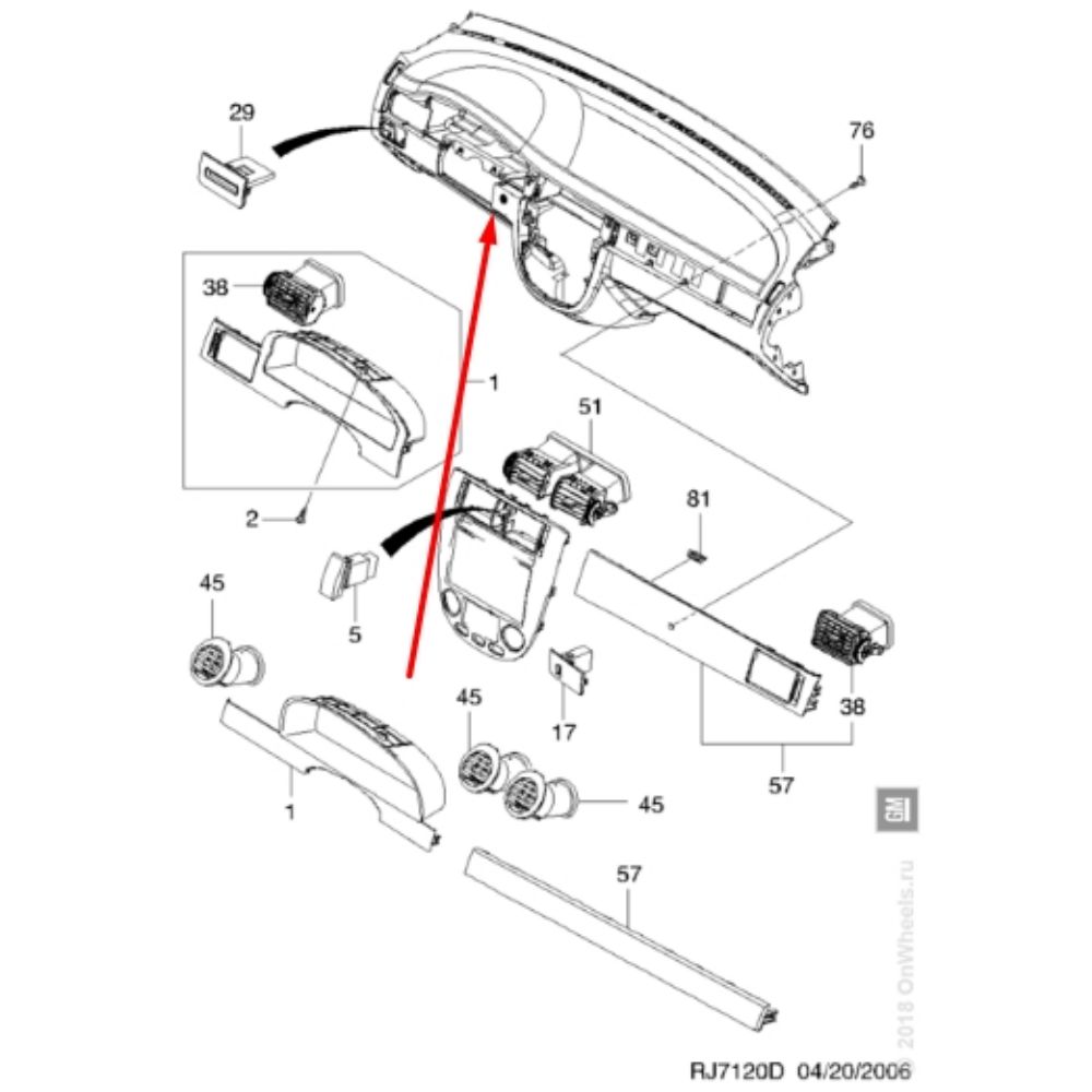 Product Code : 96554796 - Chevrolet Lacetti Front Centre Dashboard Cover Small GM Original 96554796