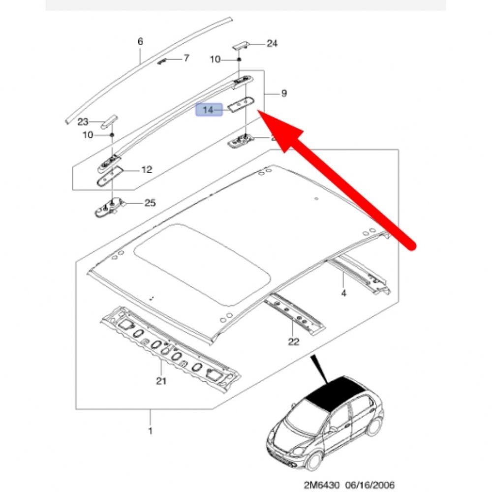 Product Code : 96590787 - Chevrolet Spark M200 Right Roof Rack Lower Gasket GM Genuine 96590787