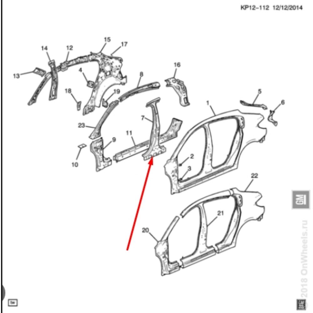 Chevrolet Cruze Left Front Inner Pillar Sheet GM Genuine 95959470