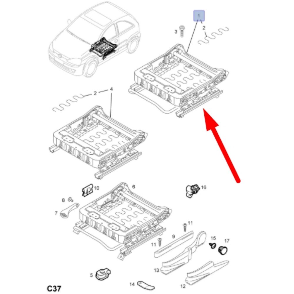 Opel Corsa C Left Front Seat Slide Complete GM Genuine 5167355 - 13160170